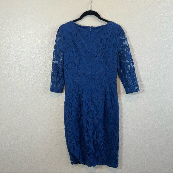 Adrianna Papell Blue Lace Sheer Sleeve Midi Dress Women’s 6 - Picture 6 of 9